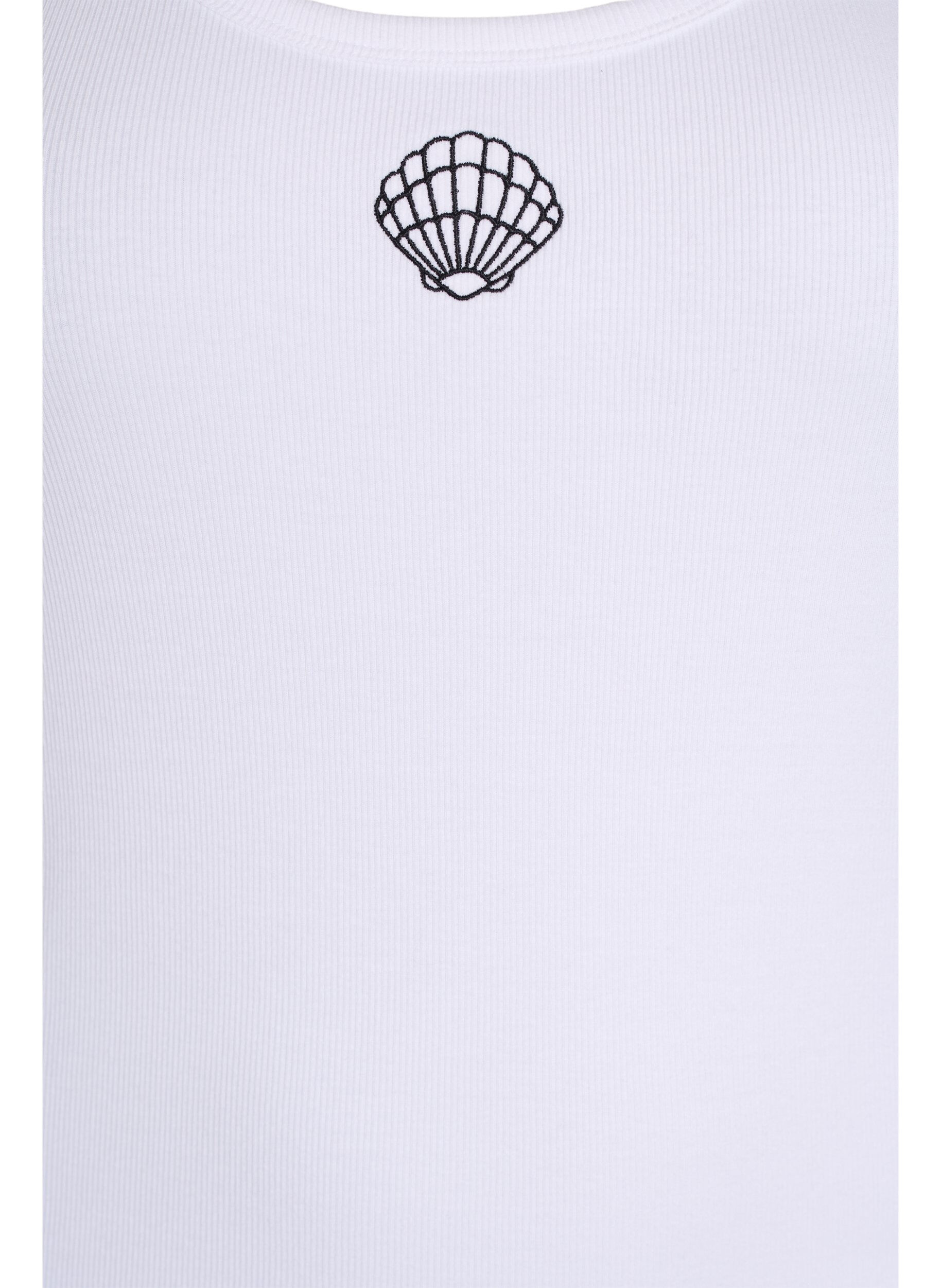 Zizzi Tailleiertes Top mit Motiv, Wei&szlig;, Packshot image number 2