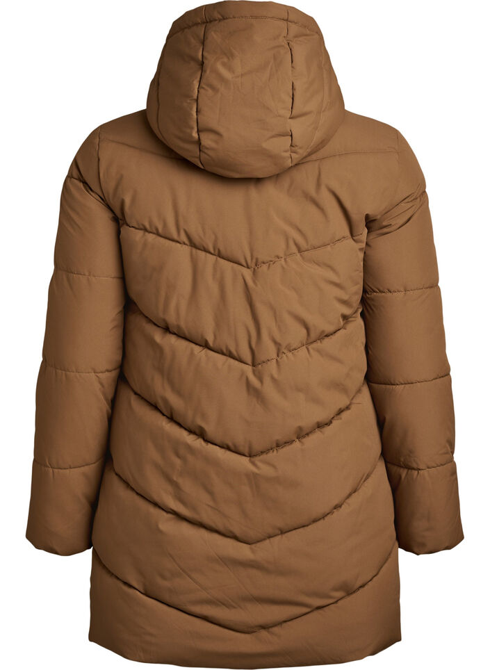 Mittellange Steppjacke mit Kapuze, Braun, Packshot image number 1
