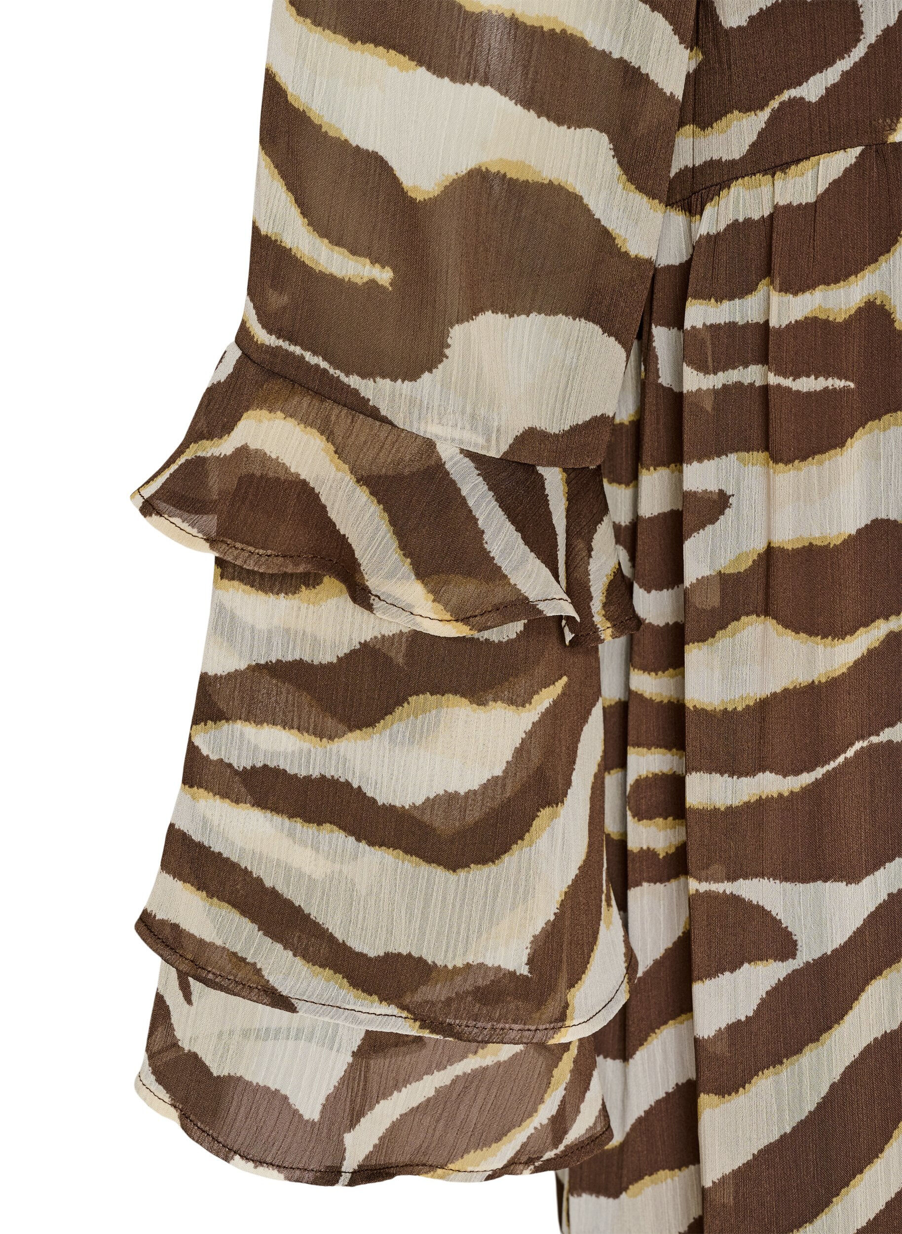 ZizziMidikleid mit R&uuml;schendetails und V-Ausschnitt, Braun, Packshot image number 3