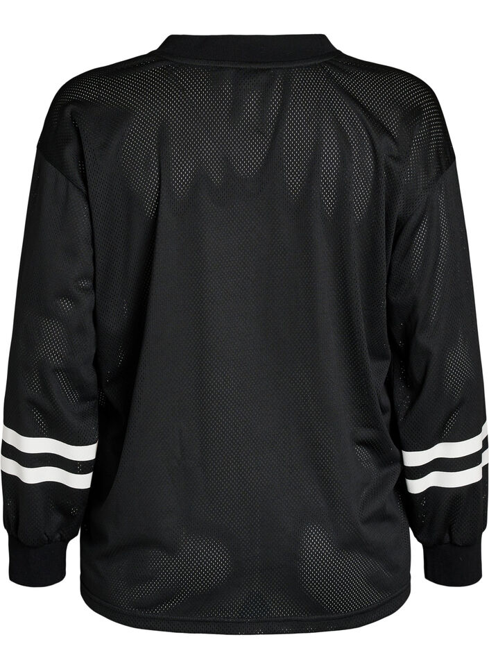 Sportliches Top aus Mesh mit Textprint, Schwarz, Packshot image number 1