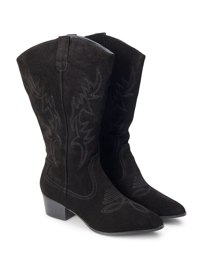 Extra-Weite - Cowboystiefel aus Wildleder, Black, Packshot image number 1