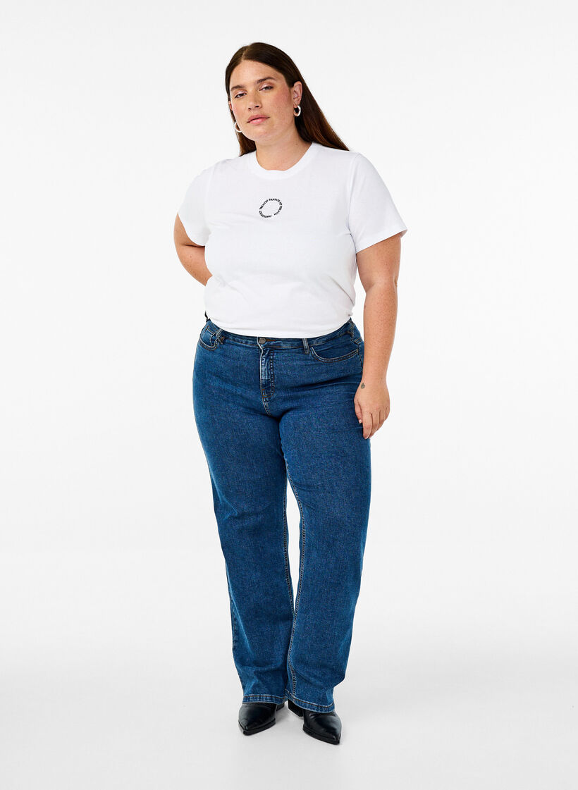 T-Shirt aus Baumwolle mit aufgesticktem Detail, Weiß, Model image number 1