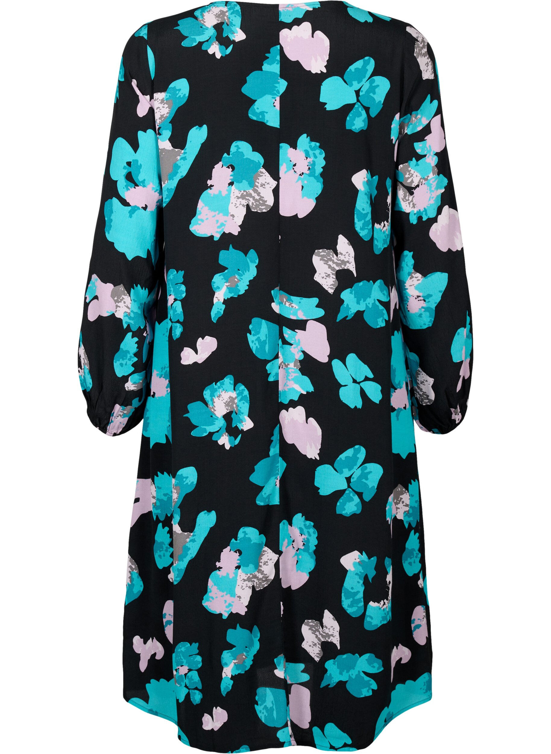 Zizzi Lang&auml;rmliges Viskosekleid mit Druck, Blue AOP, Packshot image number 1