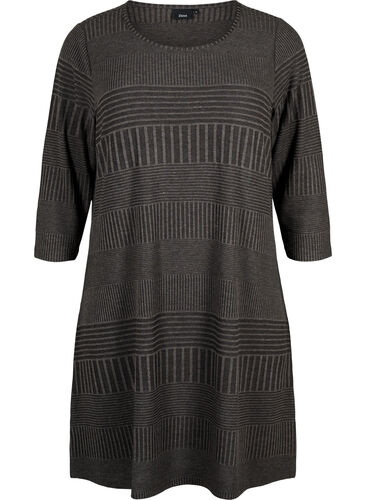 Kleid mit 3/4-Ärmeln und Streifenmuster, Dark Grey Mélange, Packshot image number 0