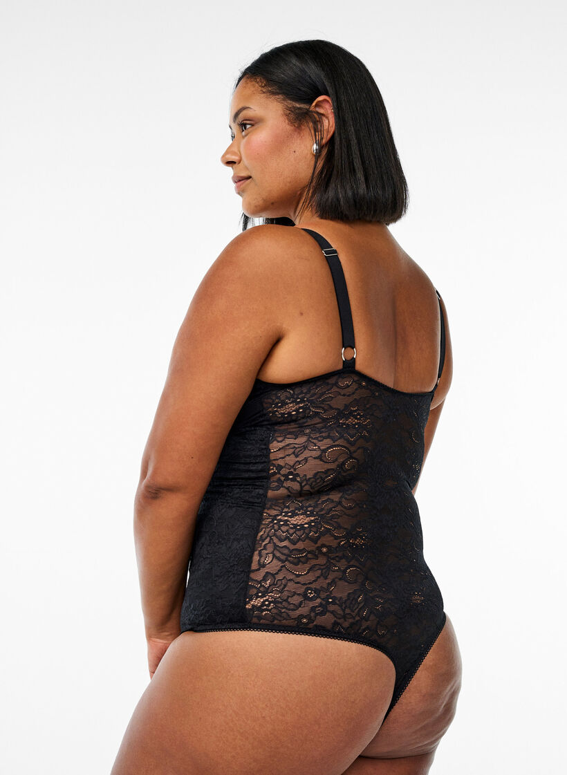 Bodystocking mit Spitze und Shapewear-Effekt, Schwarz, Model image number 1