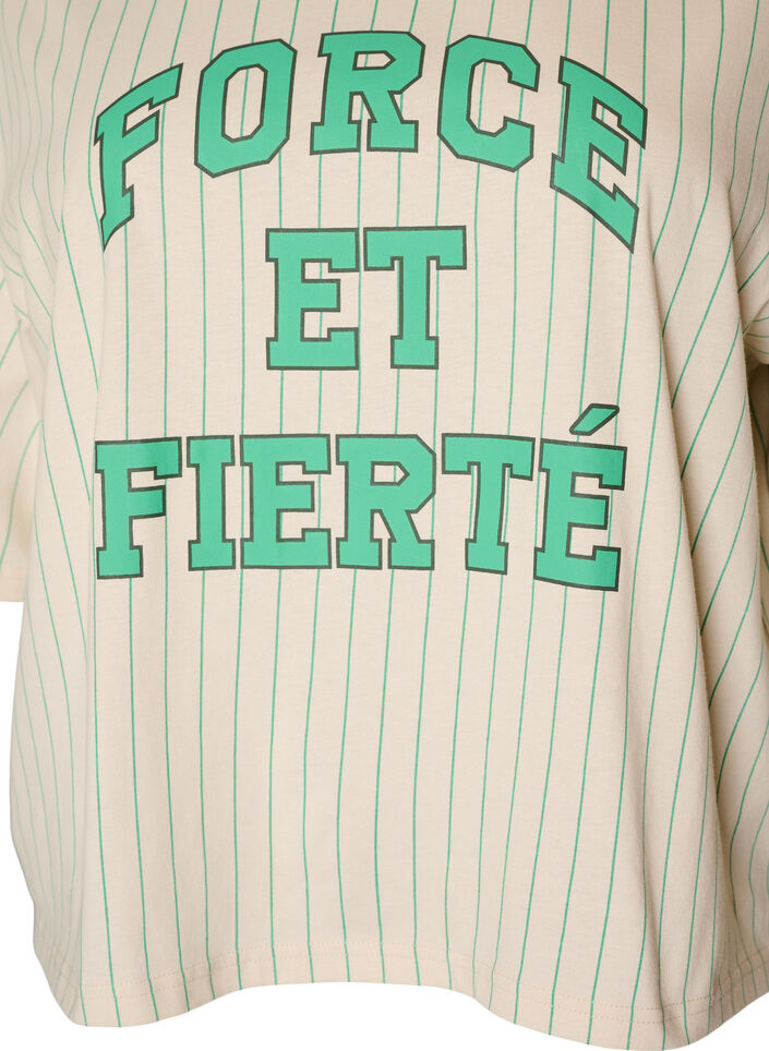 Boxy T-Shirt mit Streifen und Statement-Print, Vanille, Packshot image number 2