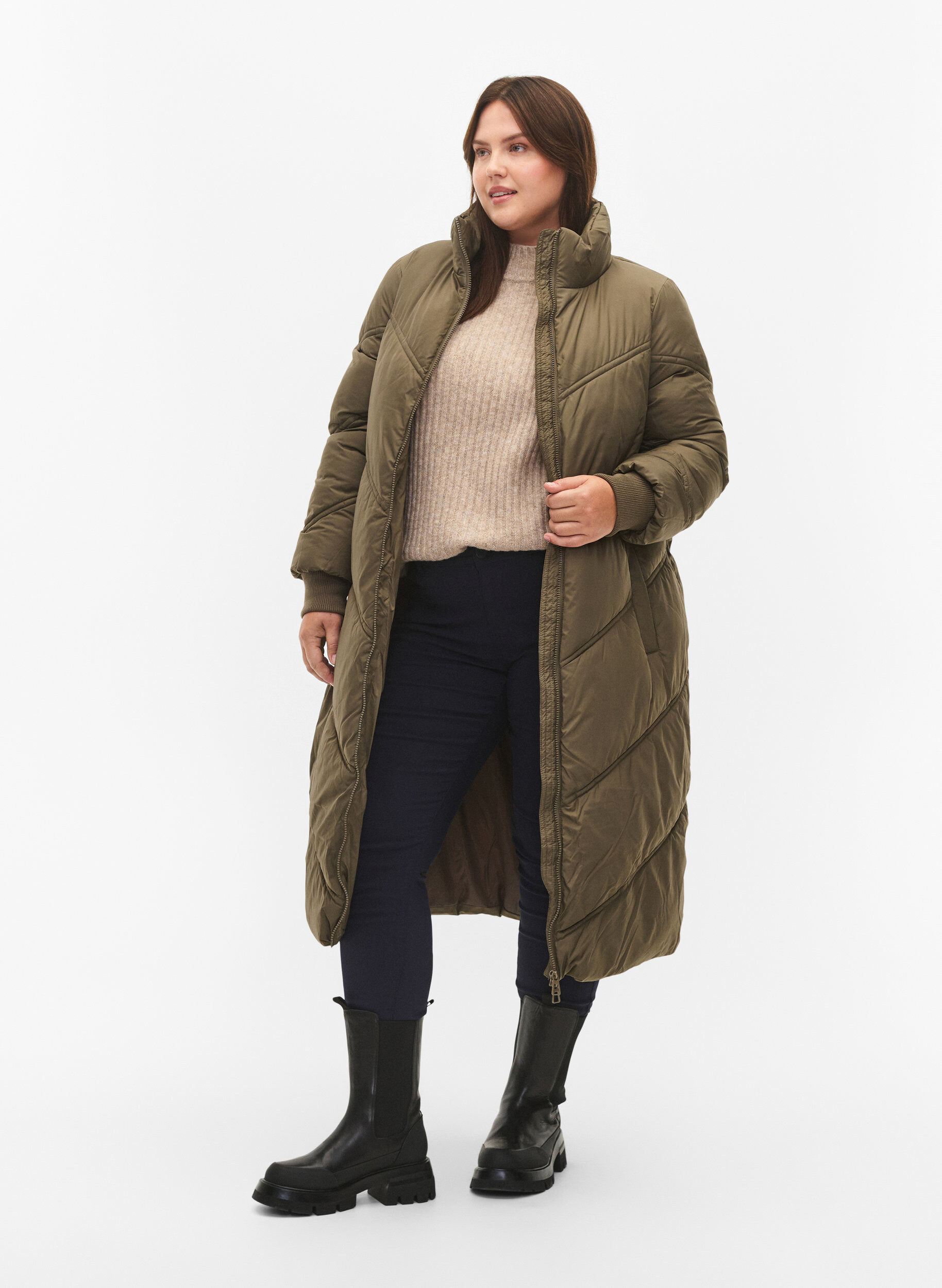 Zizzi Lange Pufferwinterjacke, Bungee Cord , Model image number 3
