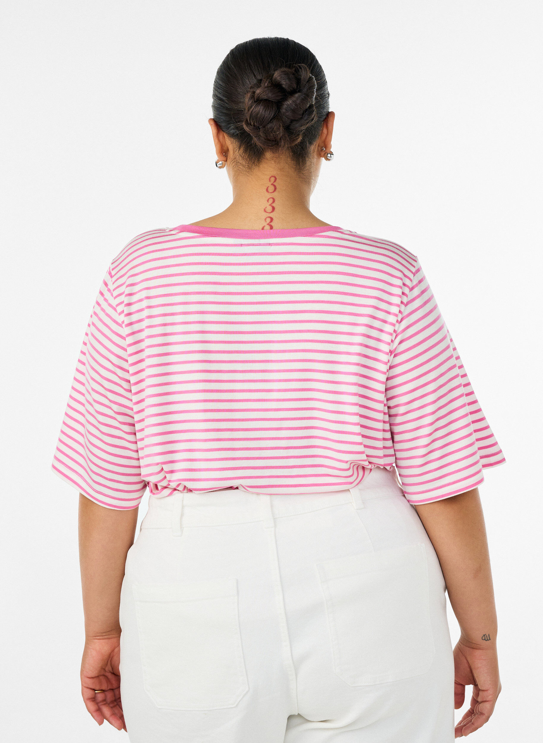 ZizziGestreiftes T-Shirt aus TENCEL&trade; Lyocell, Pink, Model image number 2