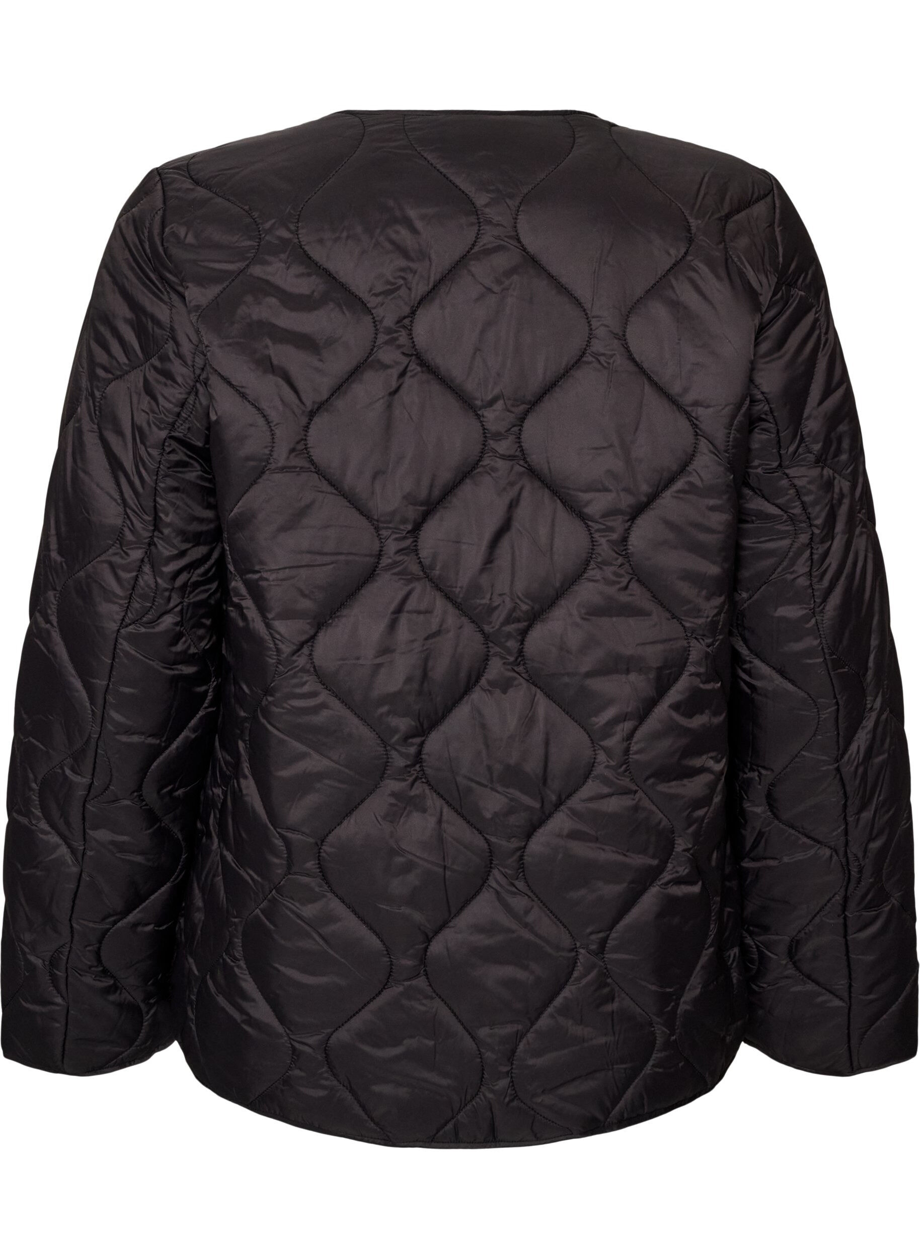 ZizziSteppjacke mit Druckkn&ouml;pfen und Rundhalsausschnitt, Schwarz, Packshot image number 1