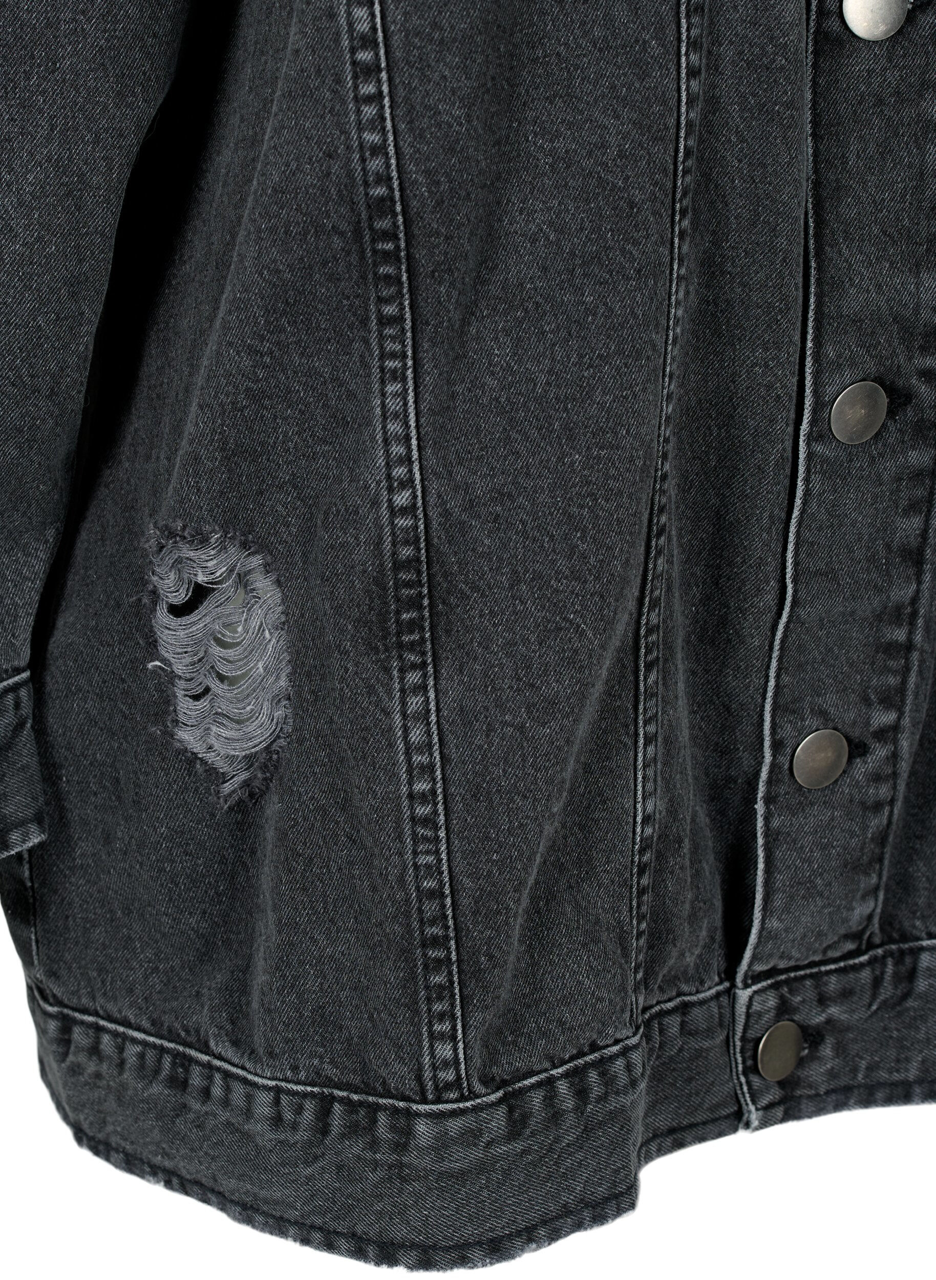 Zizzi Locker sitzende Jeansjacke mit Abnutzungsdetails, Dark Grey Denim, Packshot image number 3