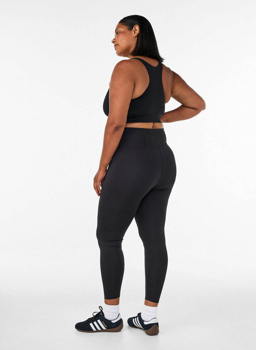 Trainingstights mit hoher Taille und Tasche im Bund, Schwarz, Model image number 1