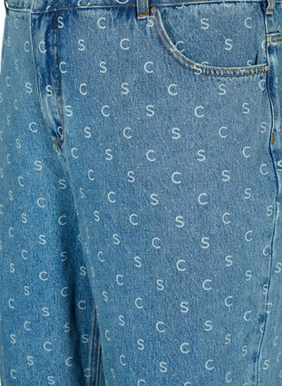Cropped Jeans mit Aufdruck und hoher Taille, Blue denim, Packshot image number 2