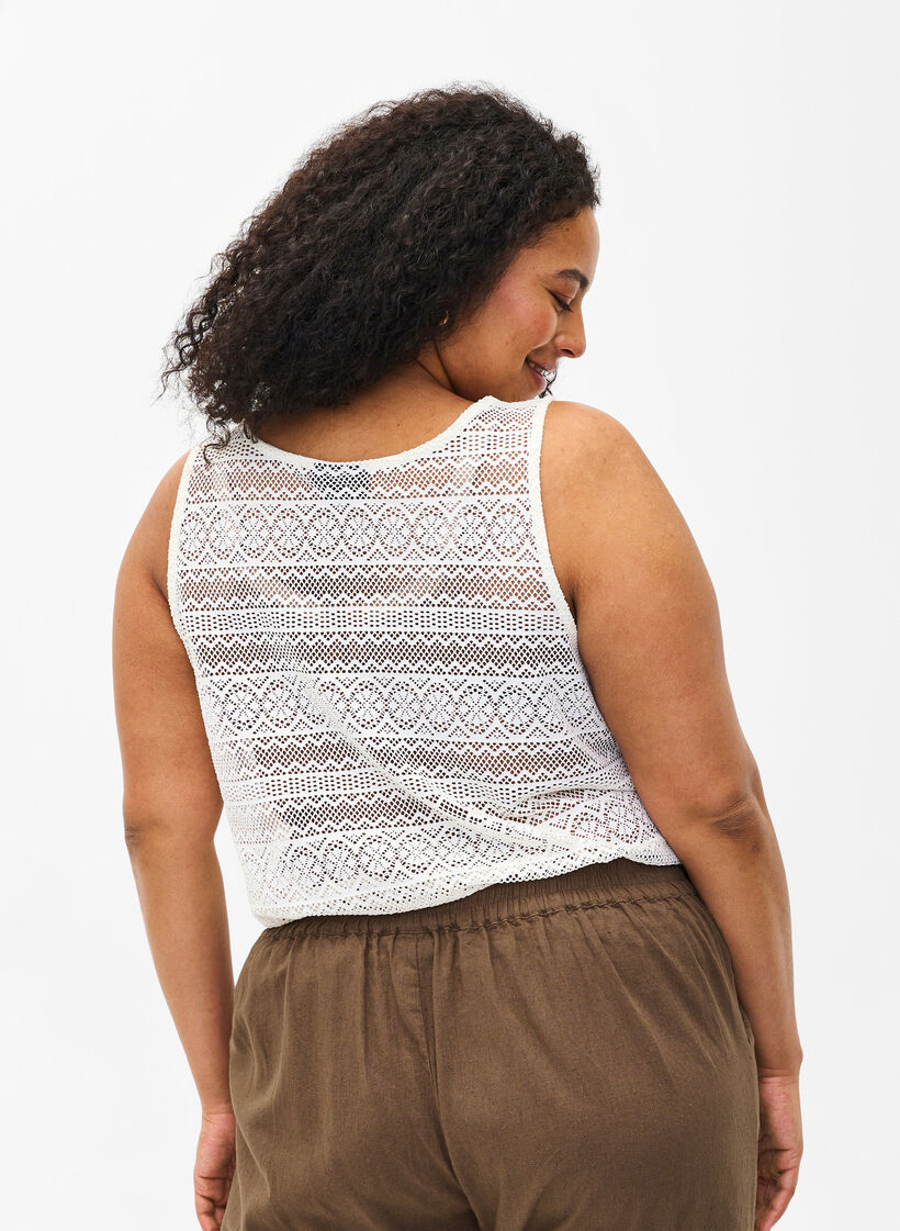 Ärmelloses Oberteil mit Lochmuster, Off White, Model image number 1