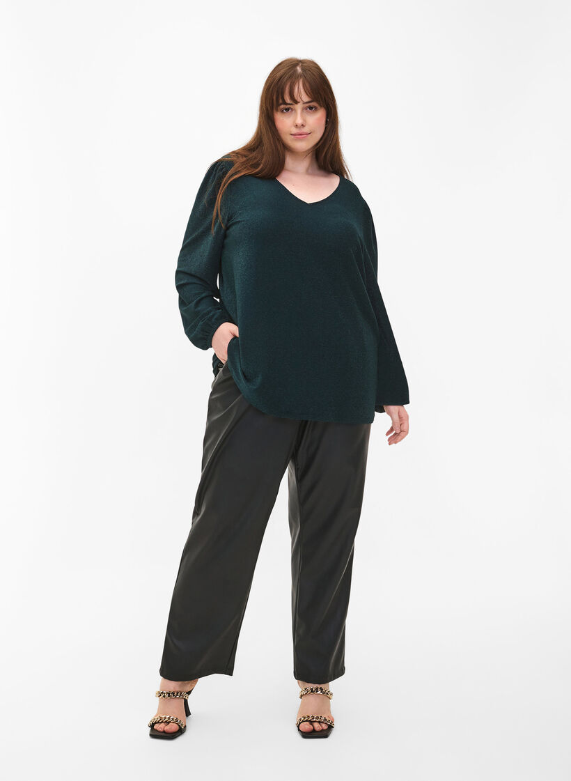  Glitzerbluse mit Puff&auml;rmeln, Black Scarab, Model image number 2