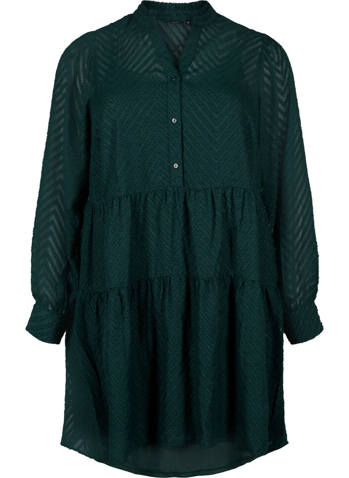 Strukturiertes kurzes Kleid mit Rüschenkragen, Scarab, Packshot image number 0