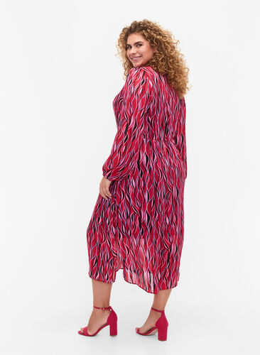 Langärmliges Midi-Kleid mit Druck, Fuchsia Pink AOP, Model image number 1