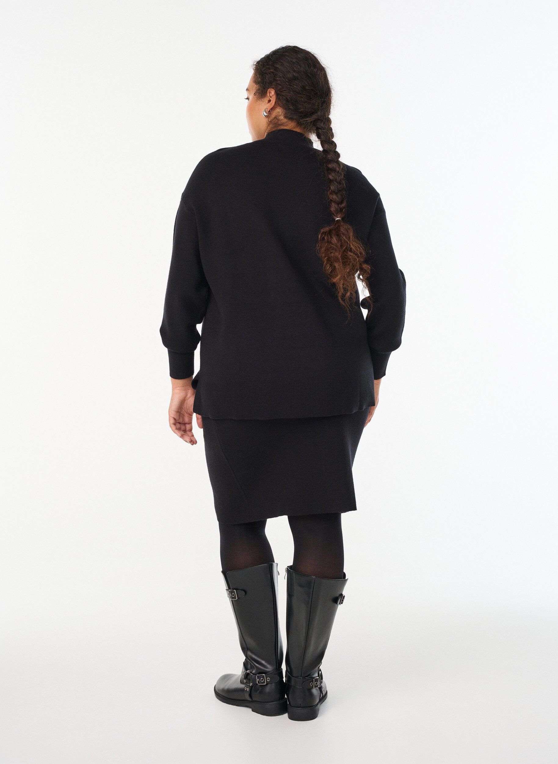 ZizziKurzer Strickrock mit breitem Bund, Schwarz, Model image number 2