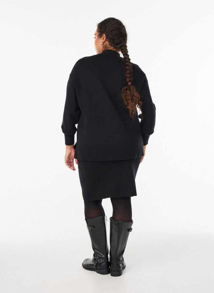 Kurzer Strickrock mit breitem Bund, Schwarz, Model image number 2