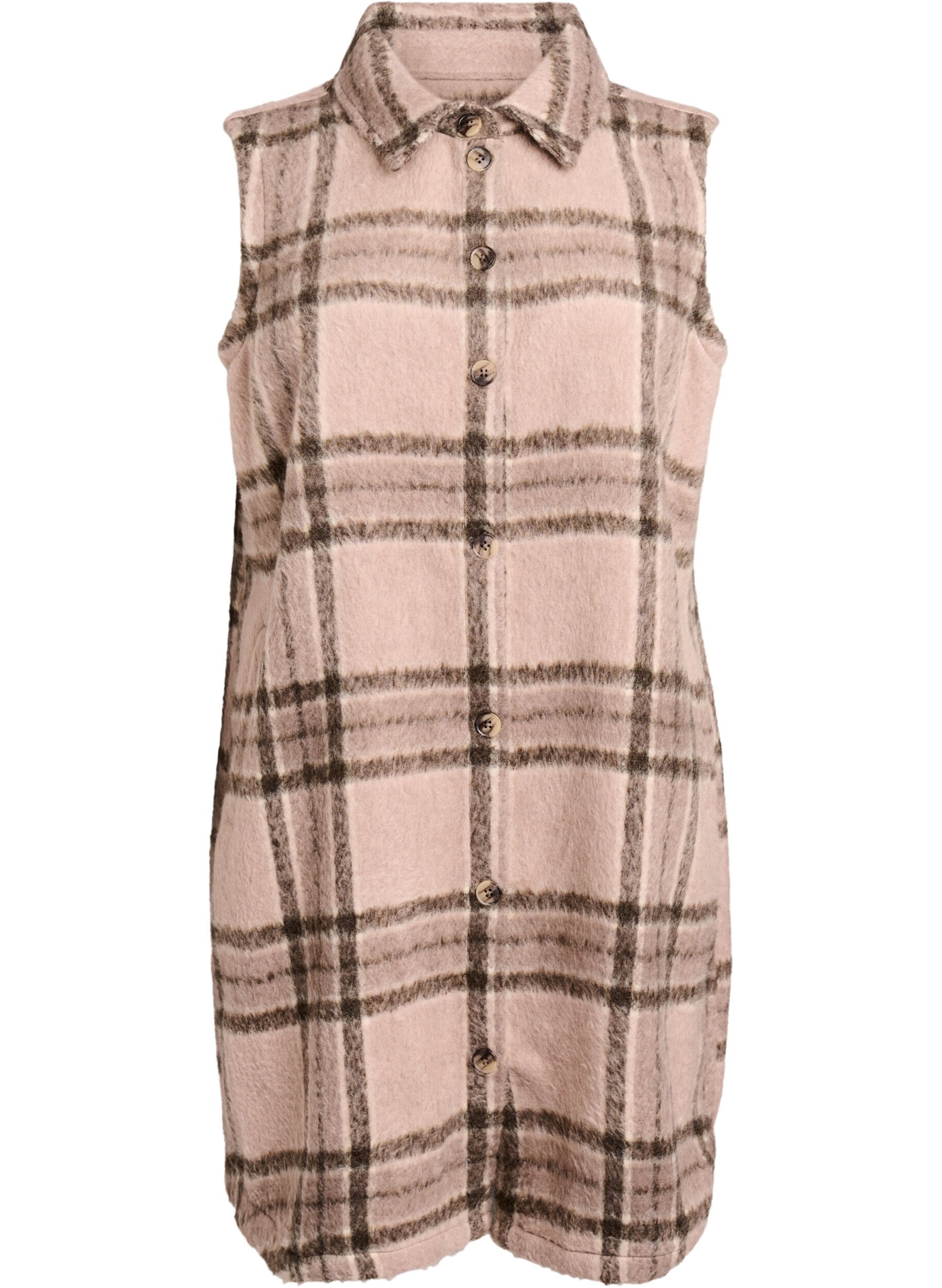 Zizzi Lange karierte Weste aus geb&uuml;rsteter Qualit&auml;t, Beige, Packshot image number 0