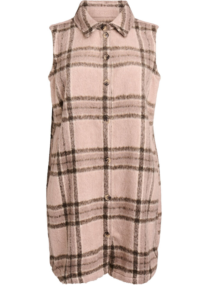 Lange karierte Weste aus gebürsteter Qualität, Beige, Packshot image number 0