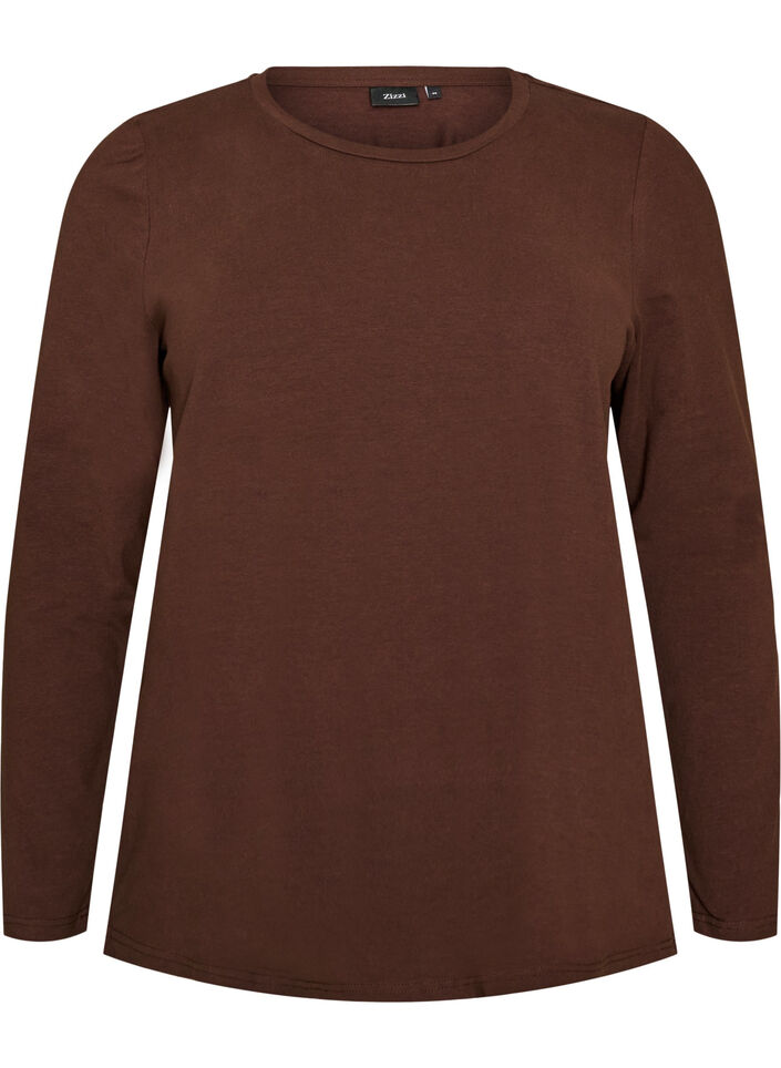 Basic Bluse aus Jersey mit langen &Auml;rmeln, Braun, Packshot image number 0