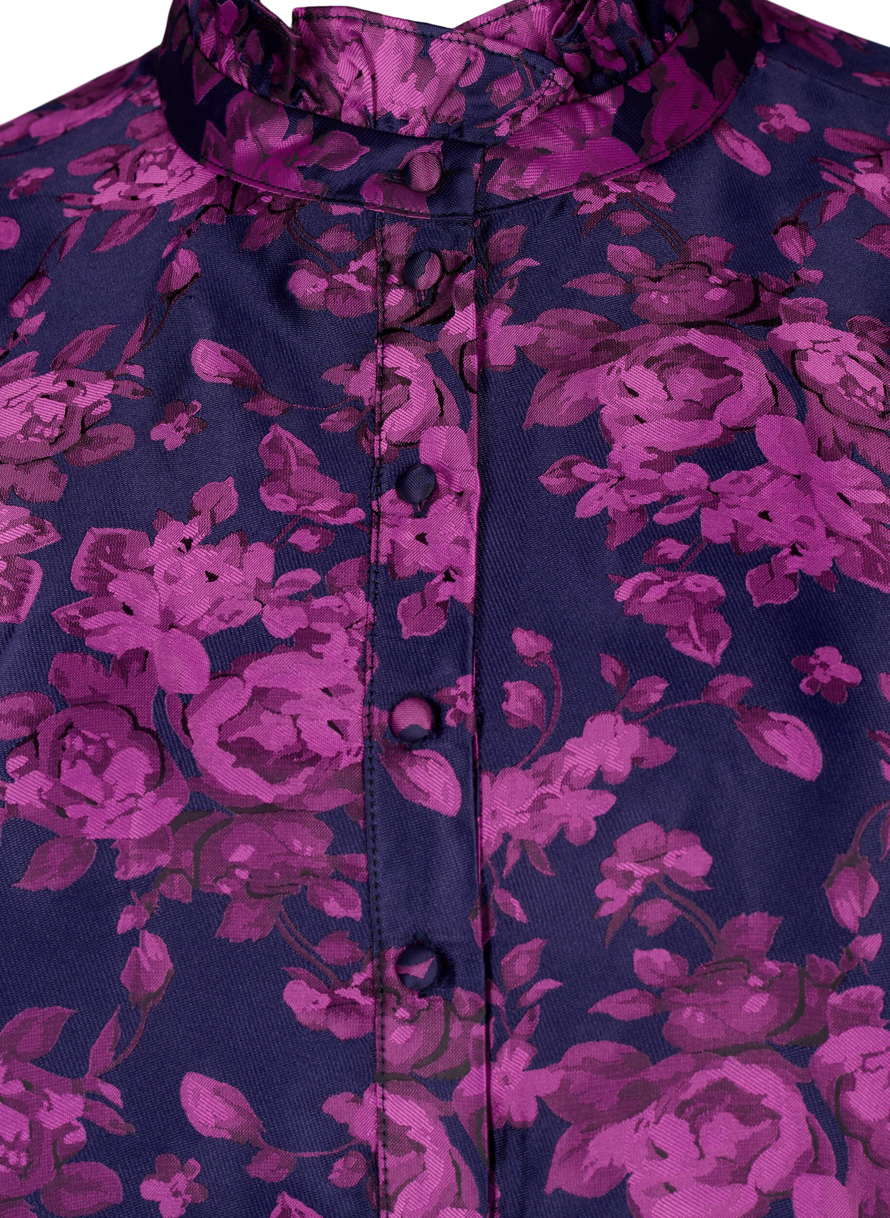 Zizzi  Gebl&uuml;mte Jacquard-Bluse mit R&uuml;schendetails, Dark Blue Pink, Packshot image number 2