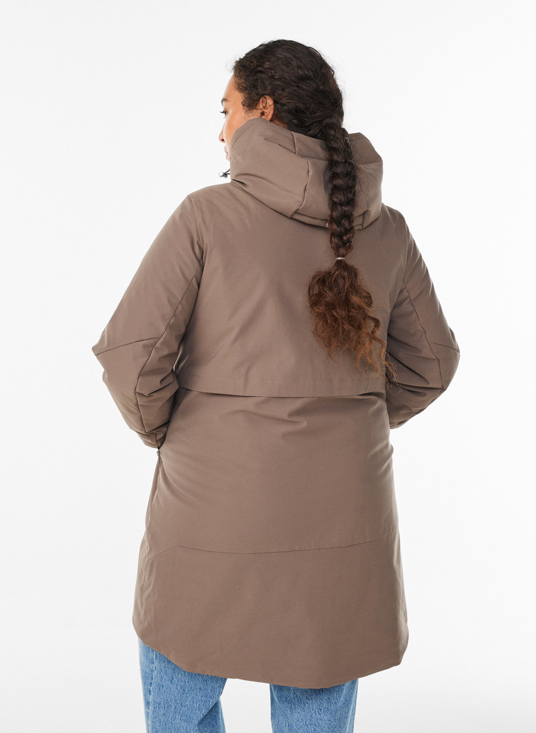 Zizzi Winterjacke mit verstellbarer Taille, Braun, Model image number 2