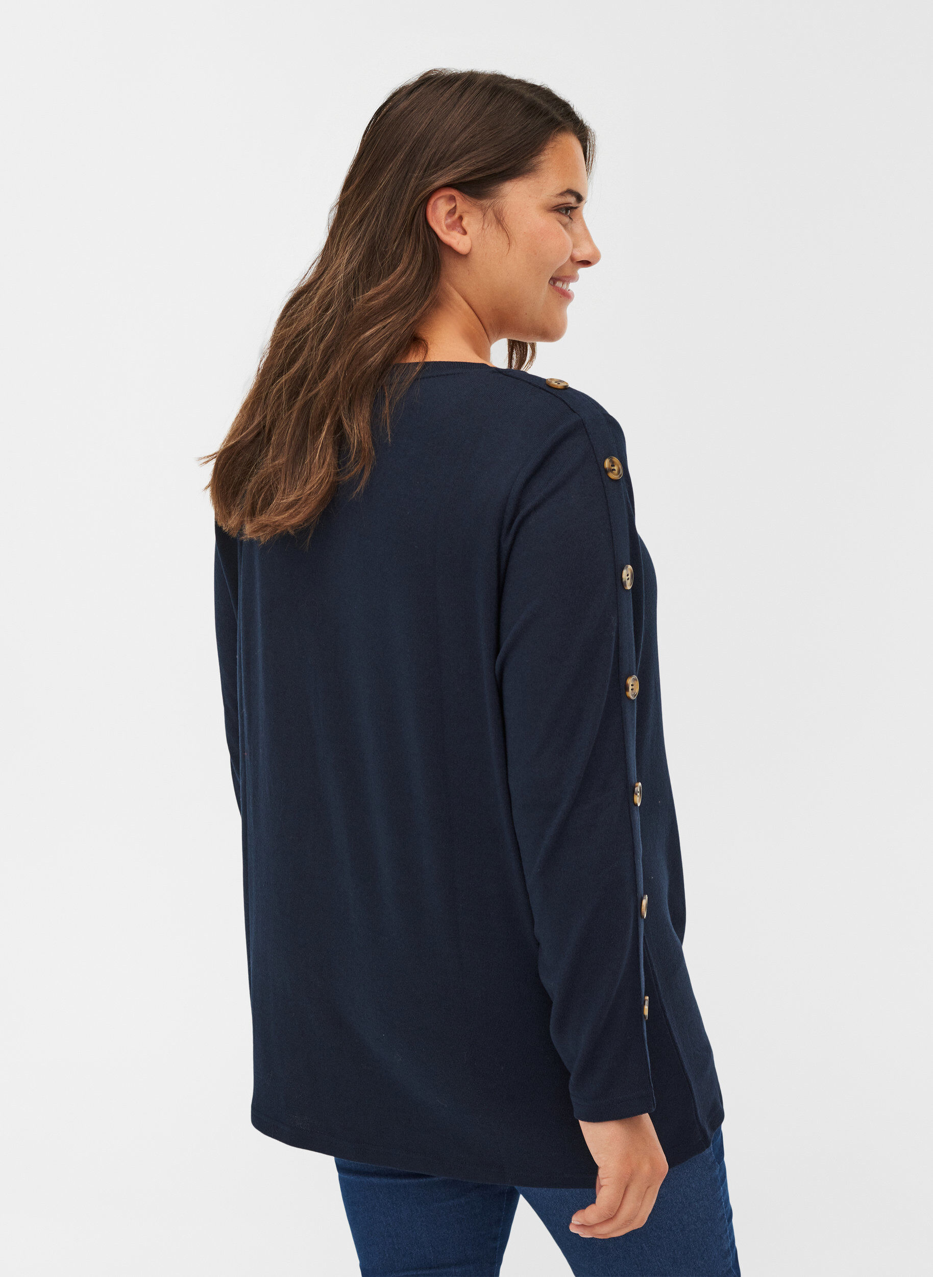 Zizzi Langarm Bluse mit Knopfdetails, Night Sky, Model image number 0