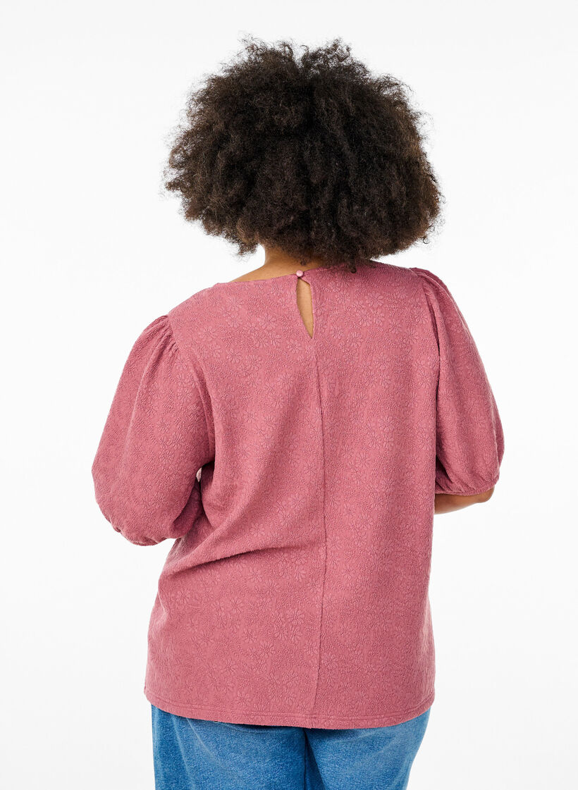 Strukturierte Bluse mit kurzen &Auml;rmeln, Rot, Model image number 2