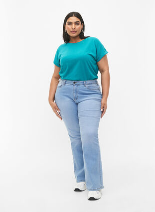 Kurzärmeliges T-Shirt aus einer Baumwollmischung, Teal Blue, Model image number 2