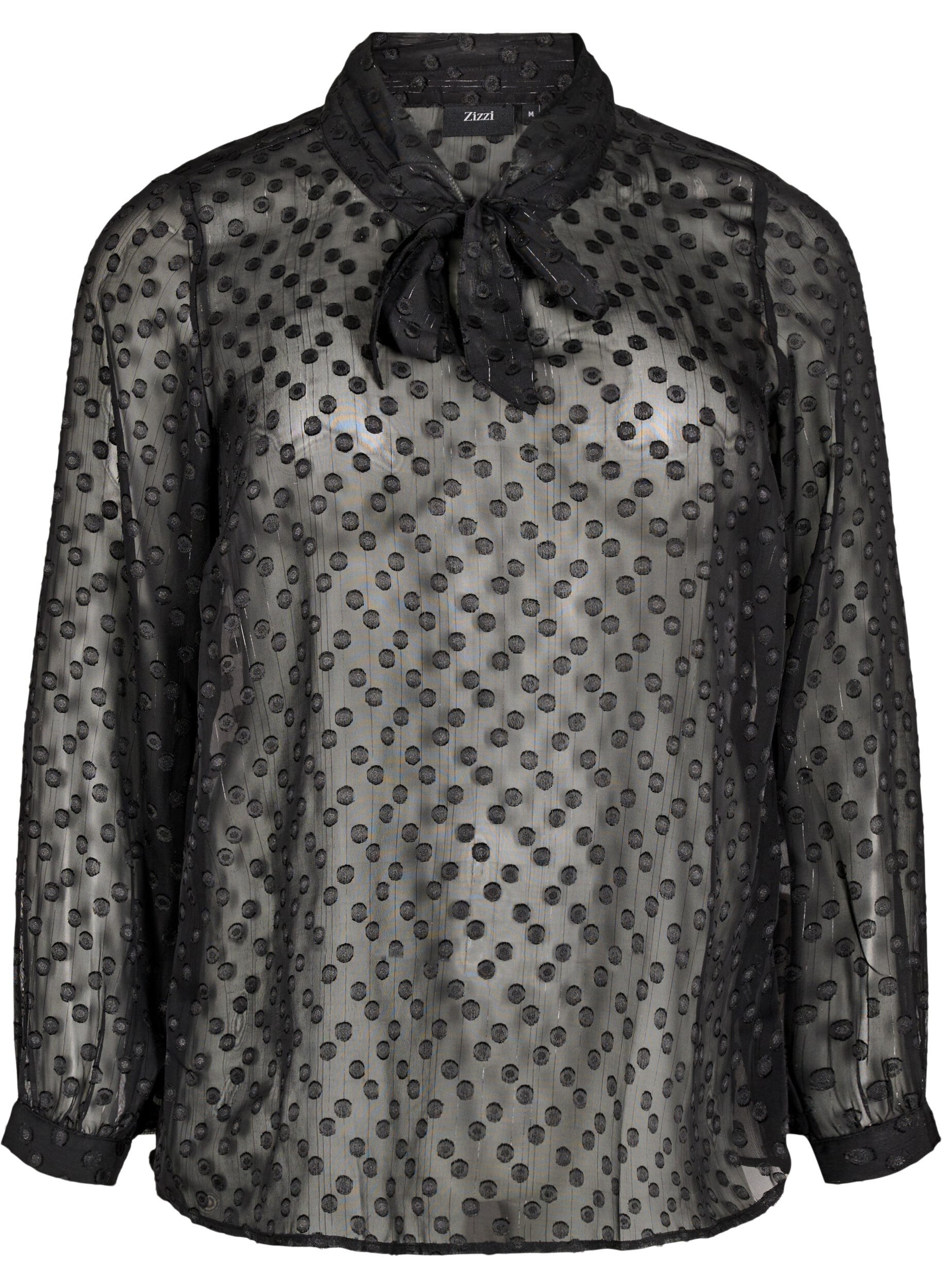 Zizzi Chiffonbluse mit P&uuml;nktchenmuster, Black, Packshot image number 0