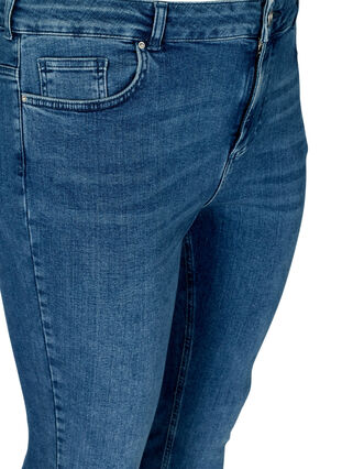 Super Slim Amy Jeans mit offenem Saum, Blue denim, Packshot image number 2