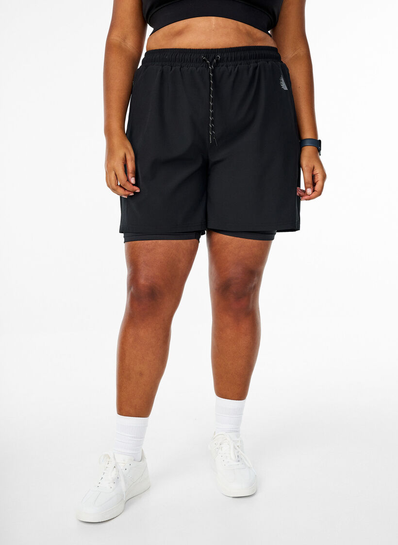 Trainingsshorts mit Innenhose, Schwarz, Model image number 3