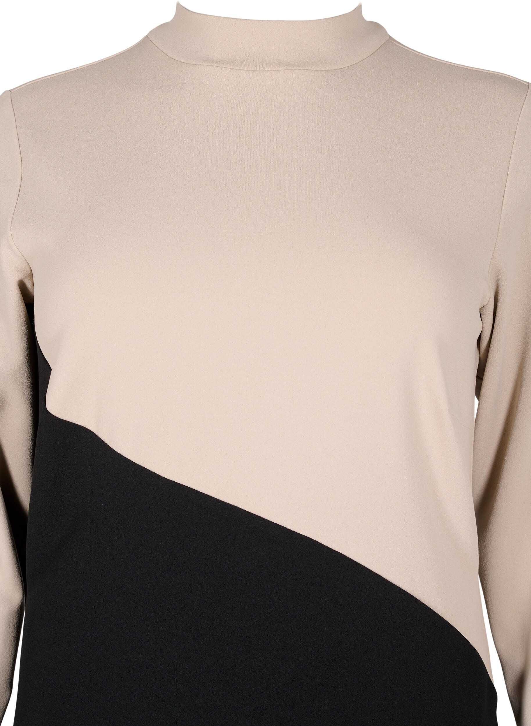 Zizzi Farbblock Kleid mit hohem Kragen, Black w. P.Cashmere, Packshot image number 2