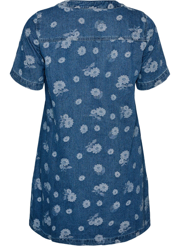 A-Linien-Kleid aus Denim mit Blumenmuster, Blau, Packshot image number 1