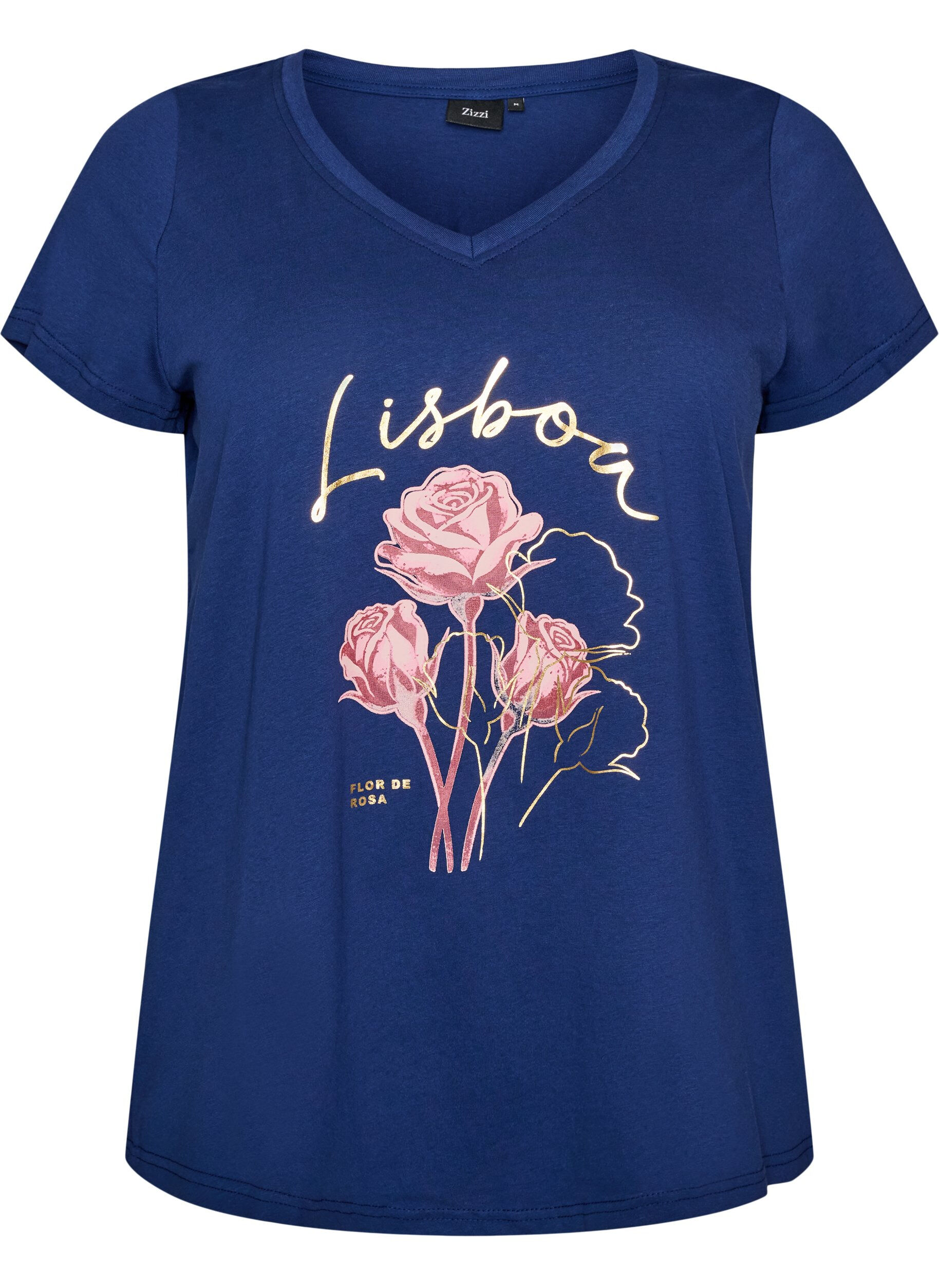 ZizziT-Shirt aus Baumwolle mit Frontprint und V-Ausschnitt, 1447, Packshot image number 0
