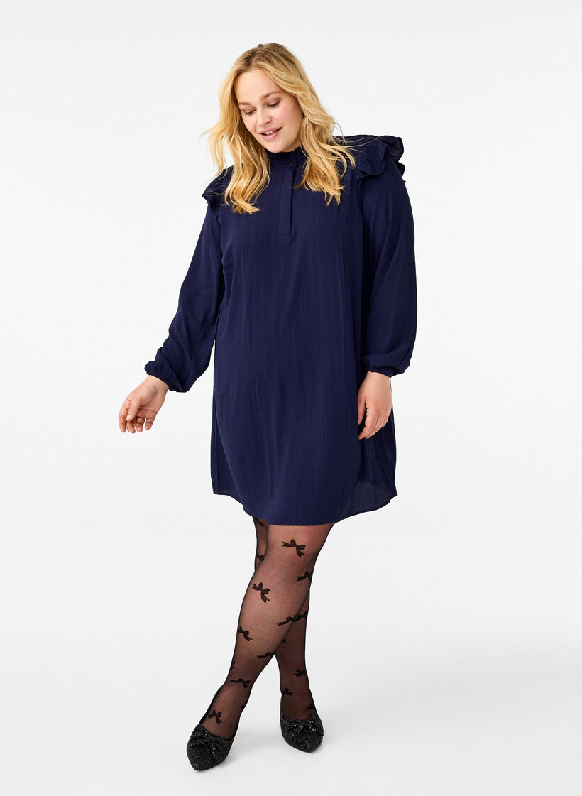 Kurzes Kleid mit R&uuml;schen und Glitzer, Blau, Model image number 1