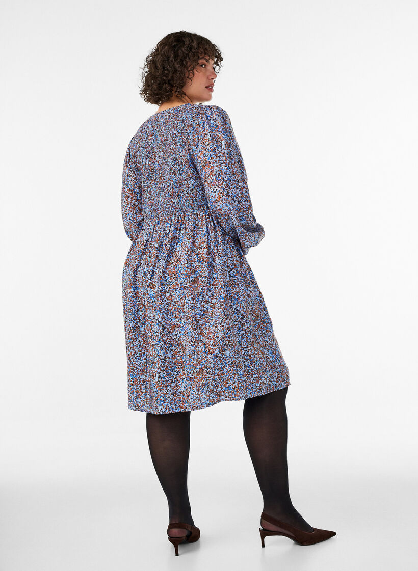 Kleid aus Viskose mit Smock und Allover-Muster, Blau, Model image number 2