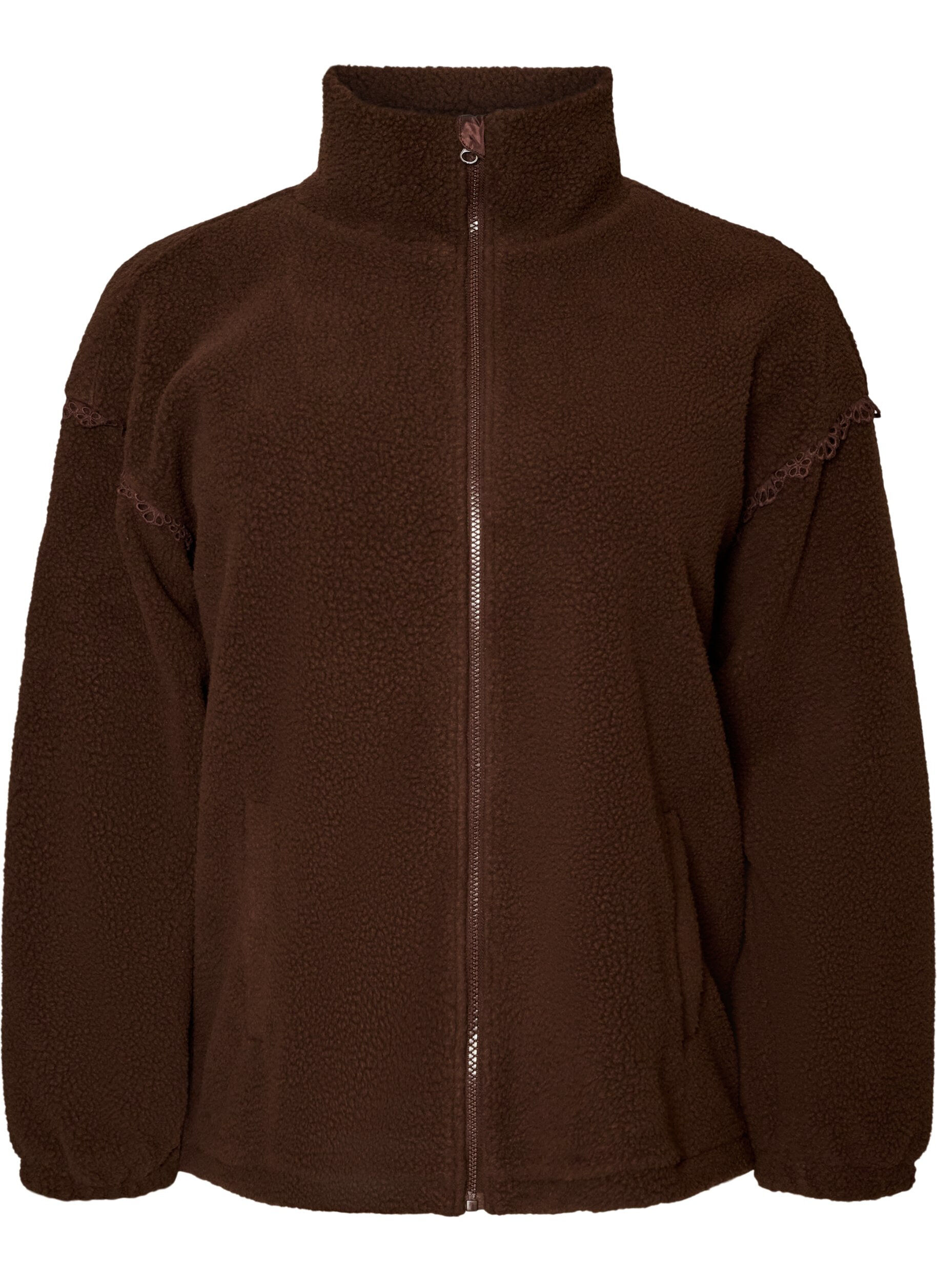 Teddyjacke mit Details aus Lochstickerei und hohem Kragen