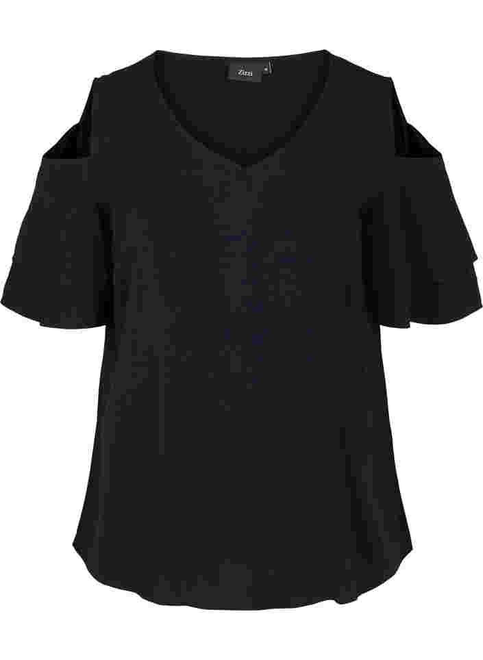 Kurzärmelige Bluse aus Viskose, Black, Packshot image number 0