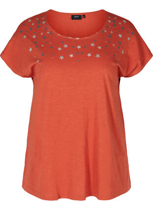 Kurzarm T-Shirt aus Baumwolle mit Sternen, Burnt Brick STARS, Packshot image number 0