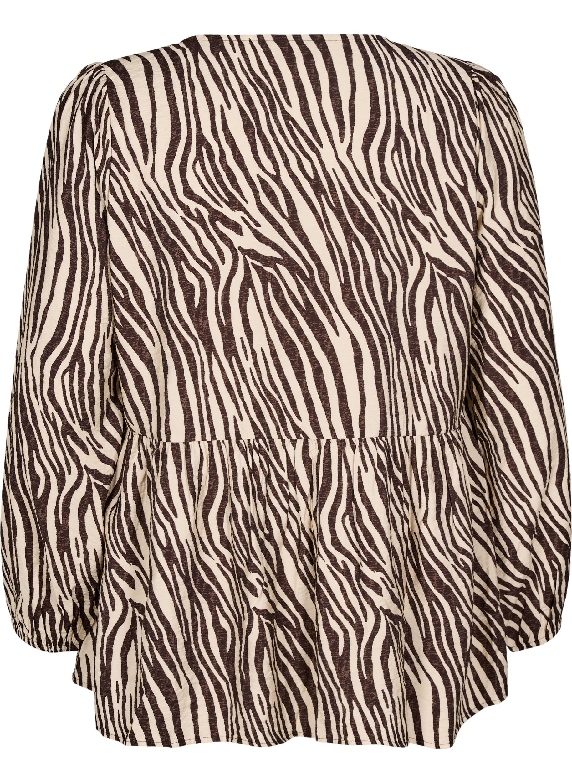 Zizzi Peplum-Bluse mit Bindedetail und Zebraprint, Braun, Packshot image number 1