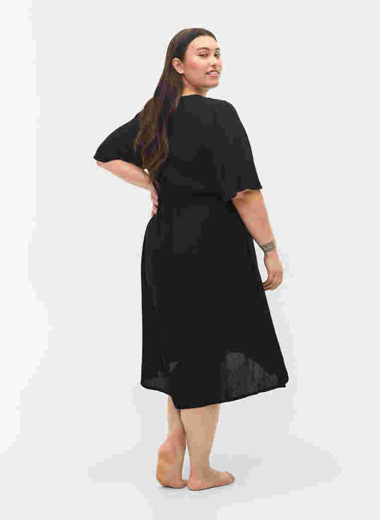 Strandkleid aus Viskose mit verstellbarer Taille, Black, Model image number 1