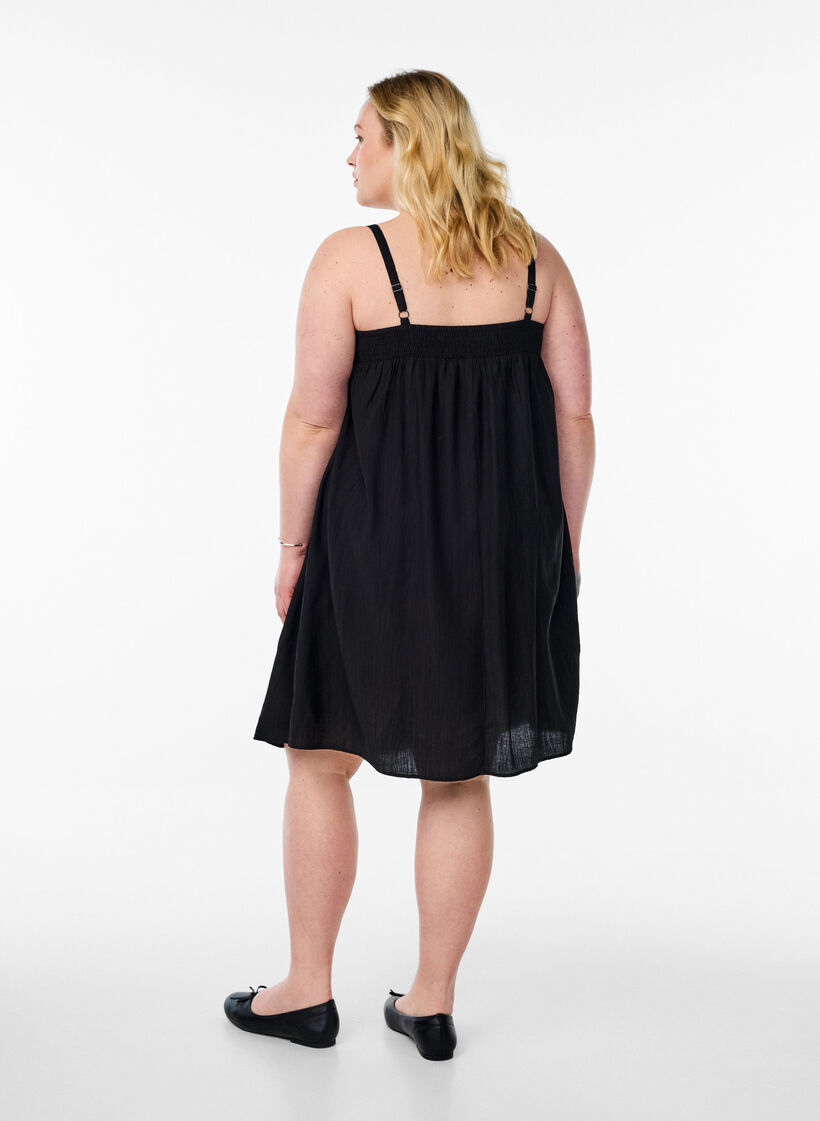 Kurzes Kleid aus Viskose mit Spaghettiträgern, Schwarz, Model image number 2