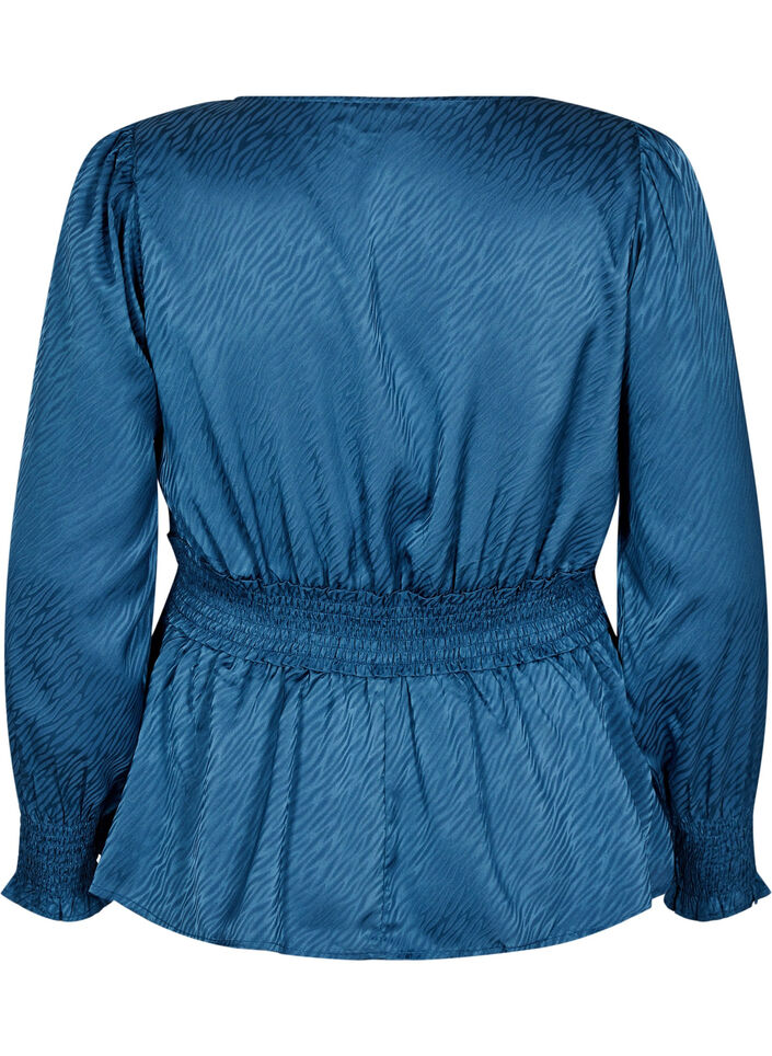 Bluse mit Ton-in-Ton-Muster und Smok-Einsatz, Midnight, Packshot image number 1