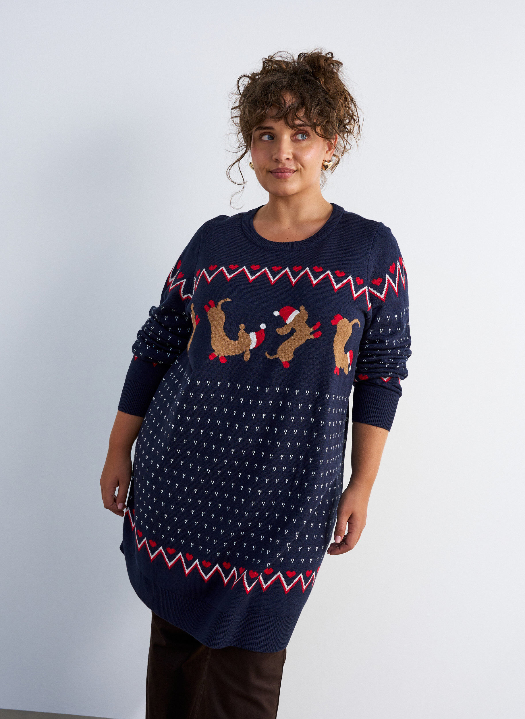 ZizziKurzes Strickkleid mit Weihnachtsmotiv, Blau, Model image number 0