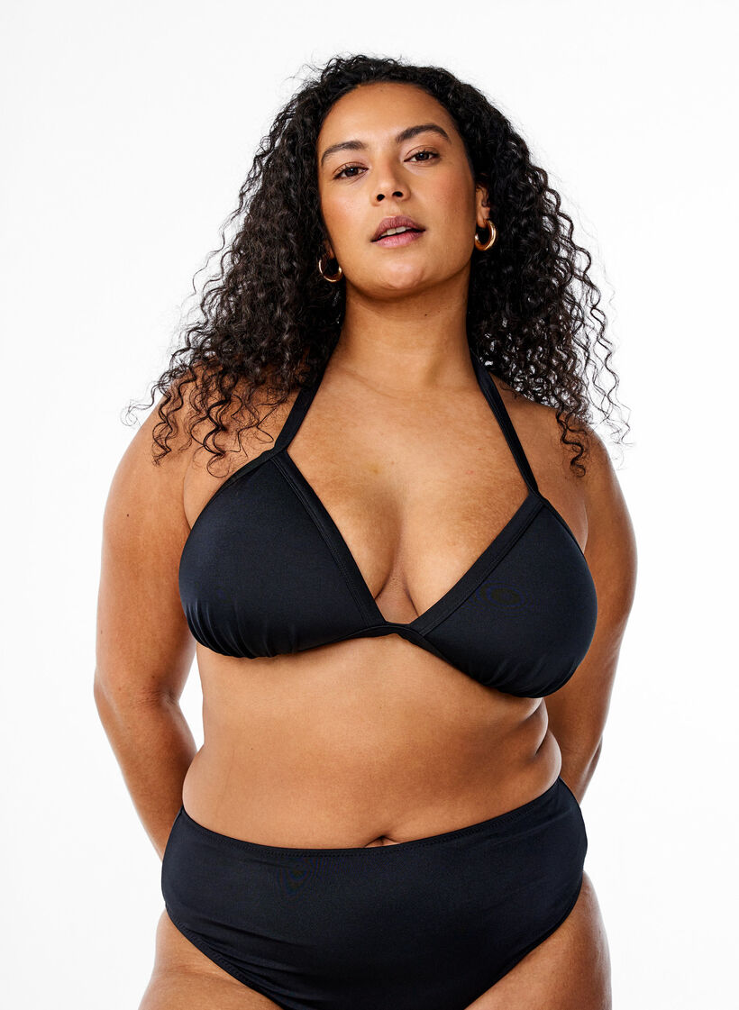 Einfarbiges Triangel-Bikinioberteil, Schwarz, Model image number 0