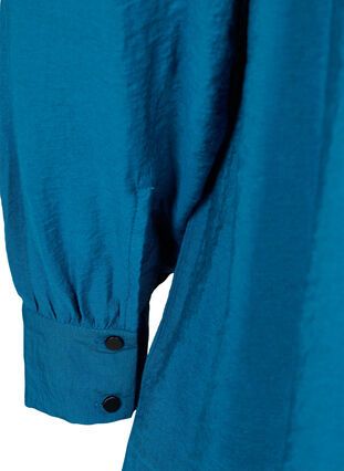 Lange einfarbige Hemdbluse aus Viskosemischung, Moroccan Blue, Packshot image number 3