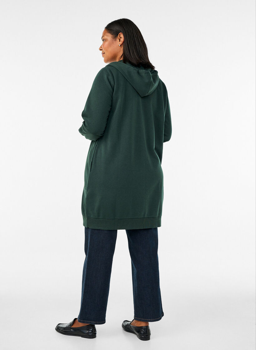 Langer Hoodie mit Rei&szlig;verschluss und Taschen, Gr&uuml;n, Model image number 2