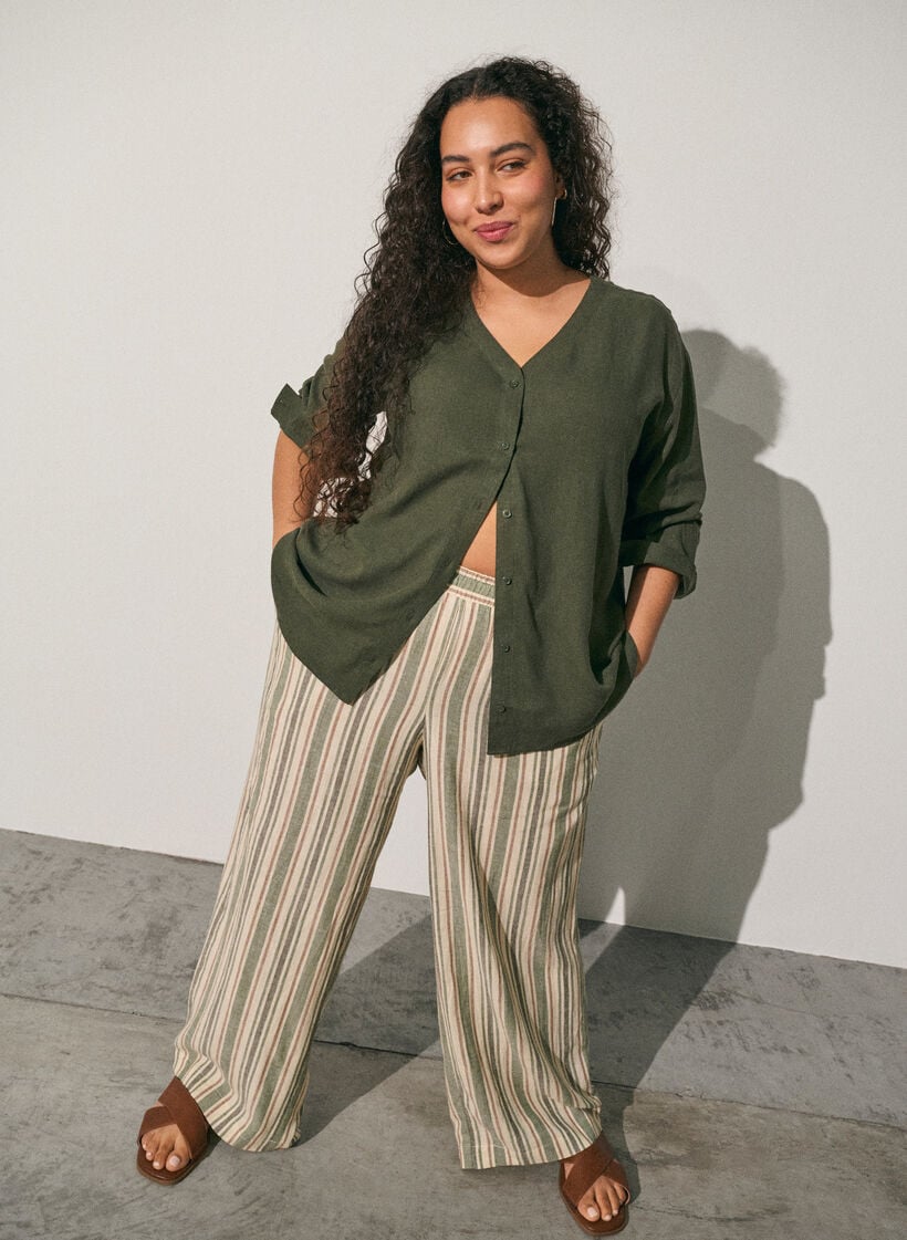 Hose aus Leinen und Viskose mit weitem Bein, Vanille, Image image number 0